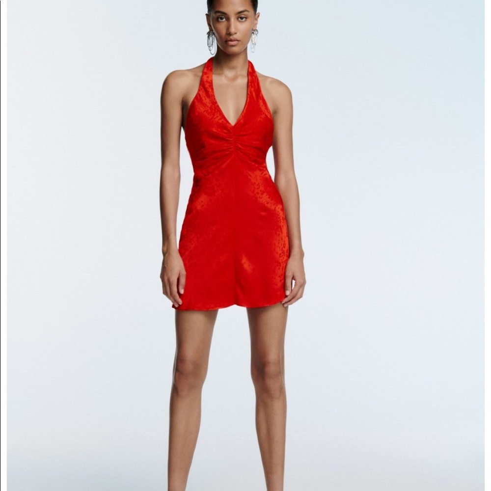 Zara red satin mini dress
